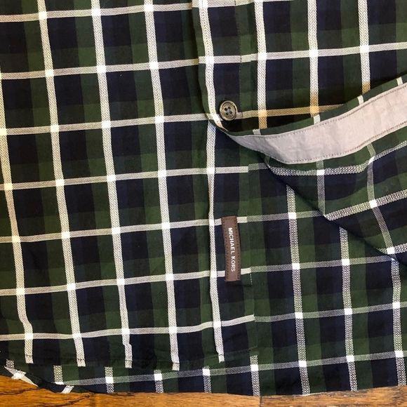 MICHAEL KORS Men’s Blue Green White Plaid Long Sleeve Button Down Shirt Sz LRG - Picture 6 of 11